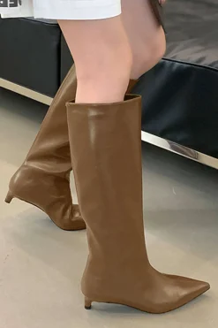 MICAS Shoes|Shoes-Faux Leather Pointed Toe Thin Heel Knee-High Mid Calf Boots