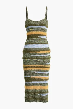 MICAS Knitwear|Knit Dresses-Feather Detail Stripe Cami Knit Midi Dress