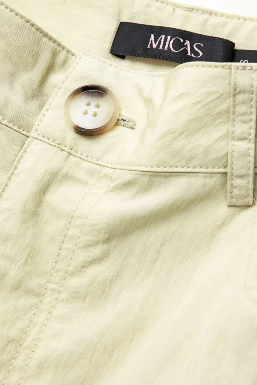 MICAS Pants-Flap Pocket Belted Ruched Straight Leg Pants IVORY