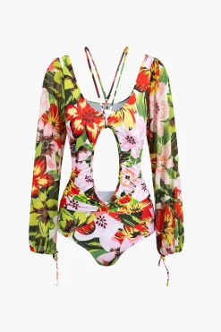 MICAS Swimwear-Floral Print Cut Out Tummy Control One-Piece Swimsuit MULTICOLOR
