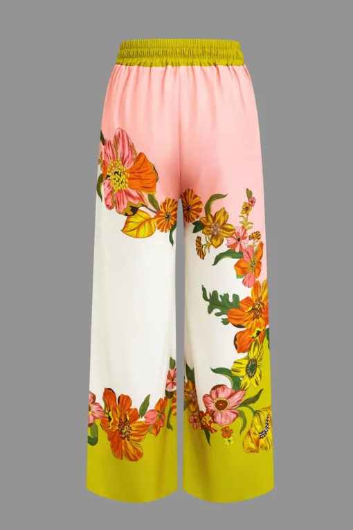 MICAS Pants-Floral Print Drawstring Wide Leg Pants MULTICOLOR