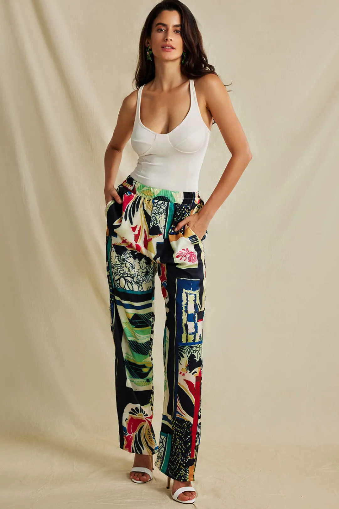 MICAS Pants-Floral Print High Waisted Straight Leg Pants