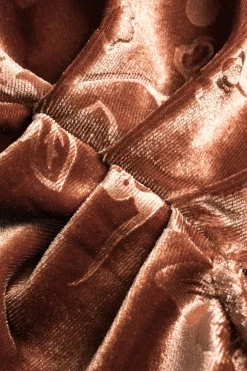 MICAS Bodysuits-Floral Print Velvet Asymmetrical Bodysuit ORANGE