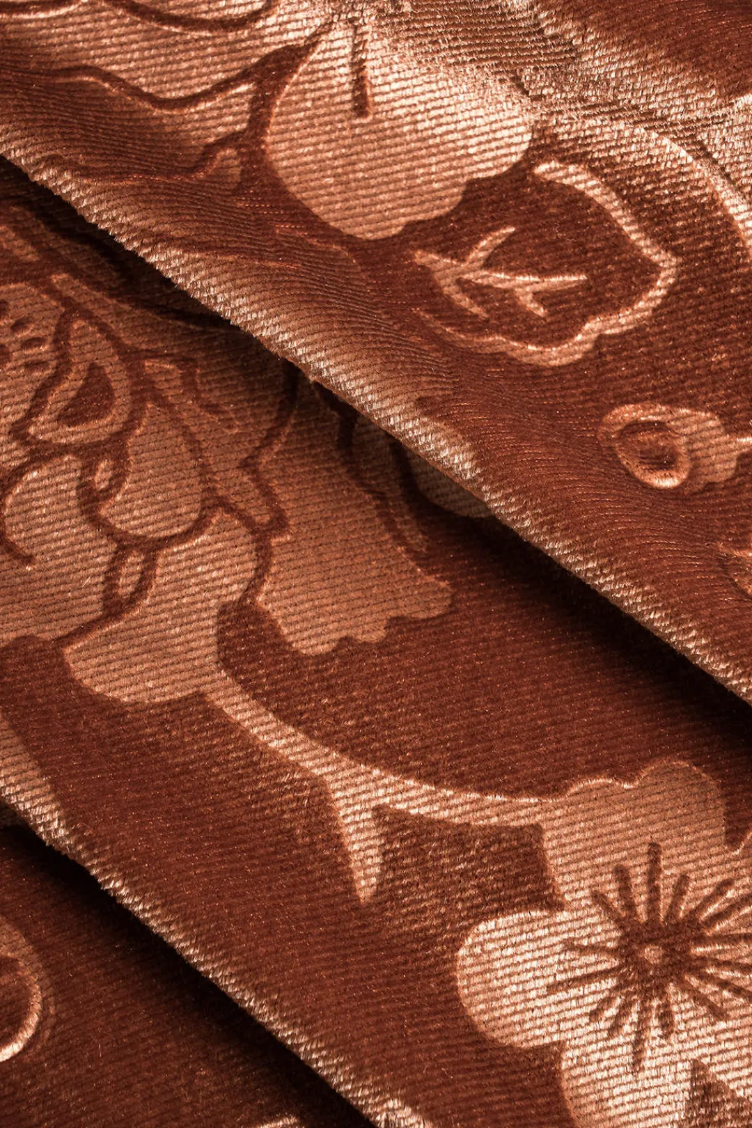 MICAS Bodysuits-Floral Print Velvet Asymmetrical Bodysuit ORANGE