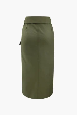 MICAS Skirts-Foldover Waist Slit Cargo Skirt