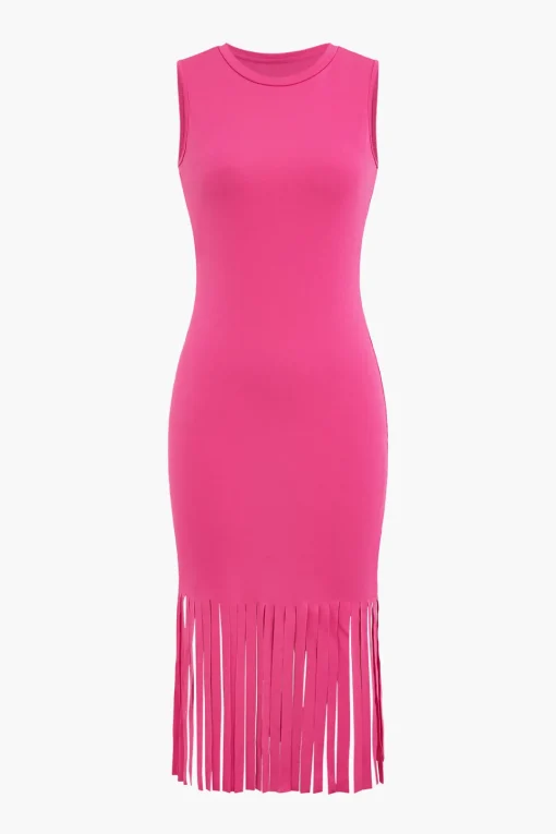 MICAS Midi Dresses-Fringe Hem Sleeveless Midi Dress