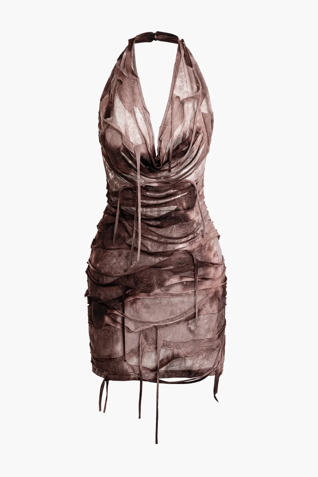 MICAS Mini Dresses-Halter Backless Distressed Mini Dress