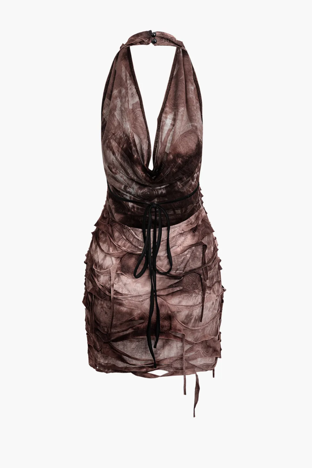 MICAS Mini Dresses-Halter Backless Distressed Mini Dress