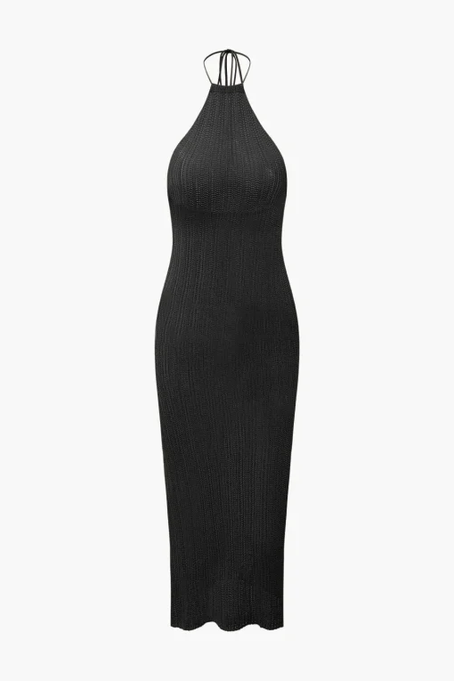 MICAS Knitwear|Knit Dresses-Halter Knit Backless Cover-up Dress