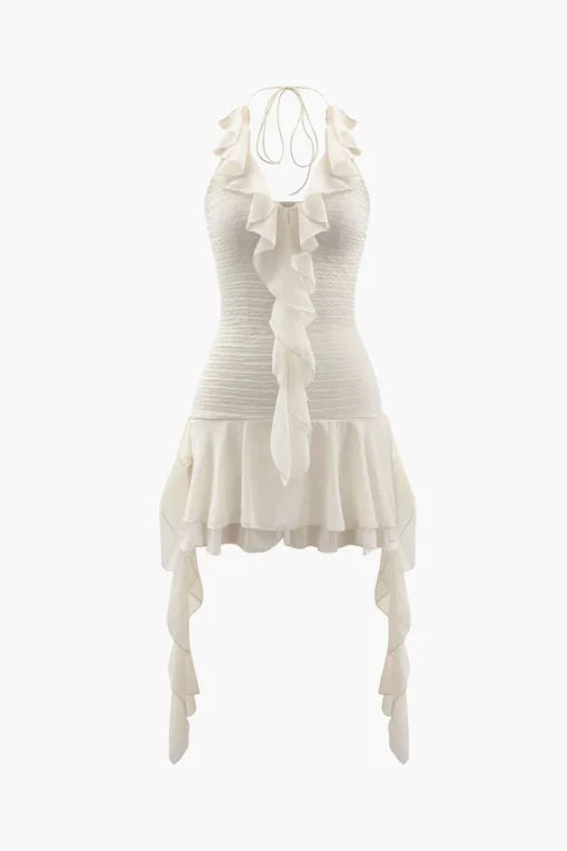 MICAS Mini Dresses-Halter Neck Ruffle Mini Dress BEIGE