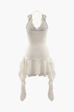 MICAS Mini Dresses-Halter Neck Ruffle Mini Dress BEIGE