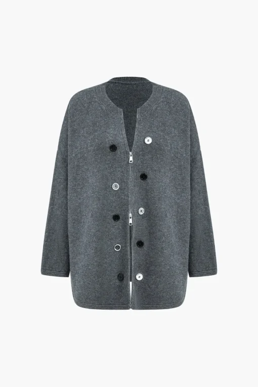 MICAS Outerwear|Outerwear-Knit Button Cardigan GRAY