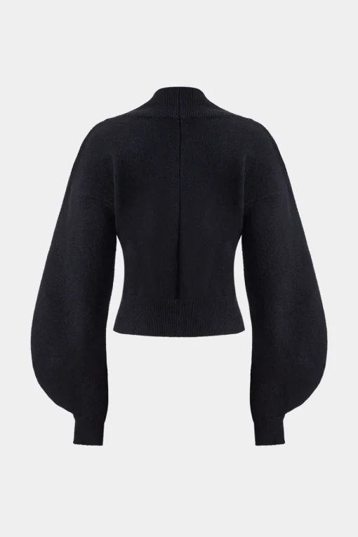 MICAS Knitwear|Knit Tops-Knit Button Patchwork Long-Sleeve Top BLACK