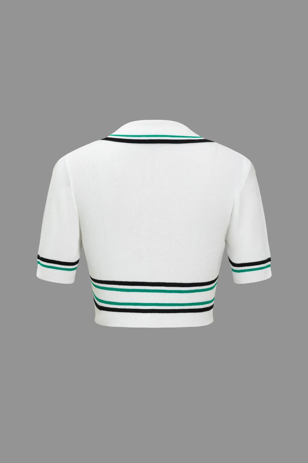 MICAS Knit Tops-Knit Color Block V-neck Short-Sleeve Top