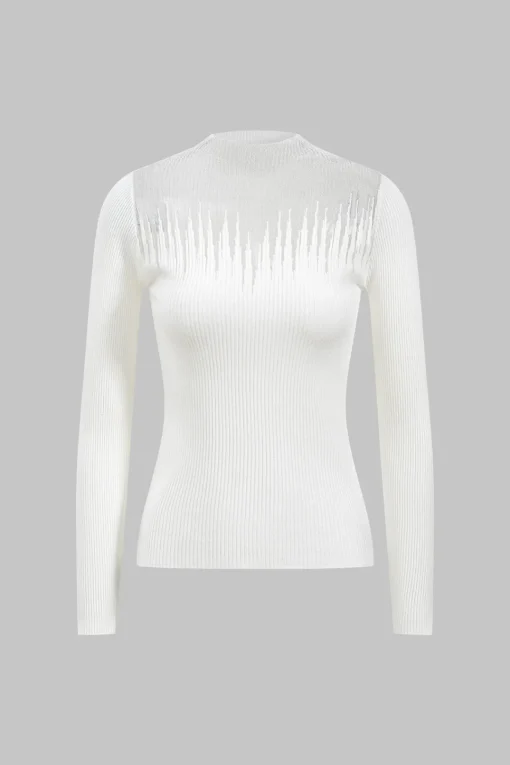 MICAS Knitwear|Knit Tops-Knit Patchwork Long Sleeve Top