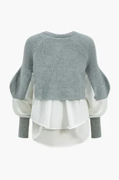 MICAS Knitwear|Knit Tops-Knit Patchwork Sweater Long-Sleeve Top