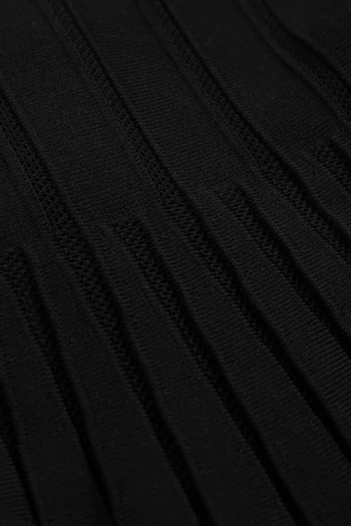 MICAS Knit Tops-Knit Pleated Crystal Button Long-Sleeve Top BLACK