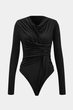 MICAS Bodysuits-Knit Ruched Long Sleeve Bodysuit