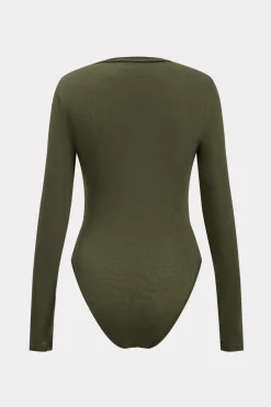 MICAS Bodysuits-Knit Ruched Long Sleeve Bodysuit