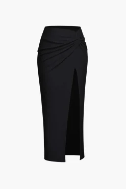 MICAS Skirts-Knot Side Slit Knit Midi Skirt