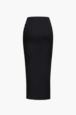 MICAS Skirts-Knot Side Slit Knit Midi Skirt