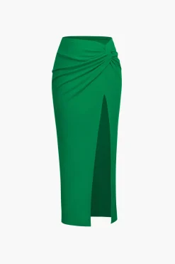 MICAS Skirts-Knot Side Slit Knit Midi Skirt