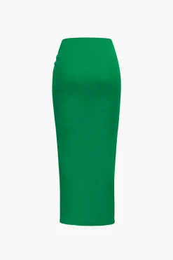 MICAS Skirts-Knot Side Slit Knit Midi Skirt