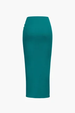 MICAS Skirts-Knot Side Slit Knit Midi Skirt