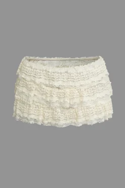 MICAS Skirt Sets-Lace Ruffle Crop Top And Skirt Set BEIGE