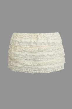 MICAS Skirt Sets-Lace Ruffle Crop Top And Skirt Set BEIGE