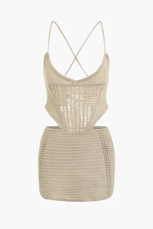 MICAS Knit Sets-Lace Up Crisscross Knit Crop Top And Mini Skirt Set