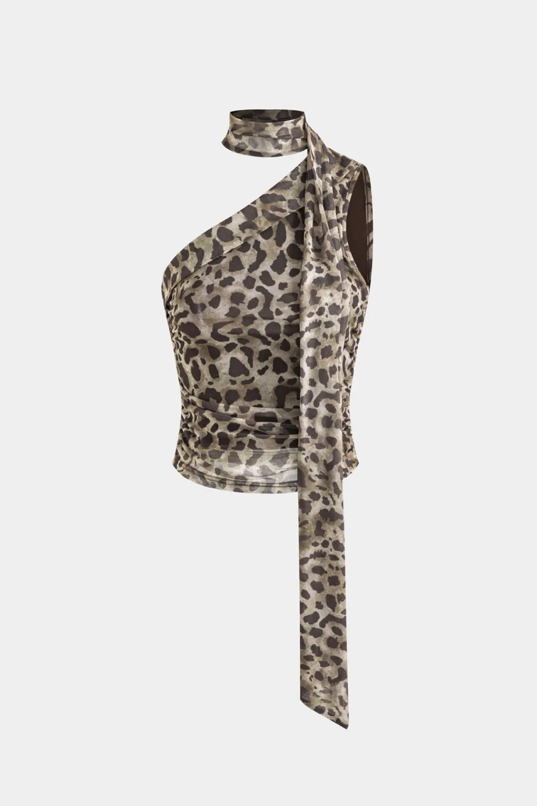 MICAS Tank Tops & Cami-Leopard Print Asymmetrical Mesh Tank Top Contrast Color