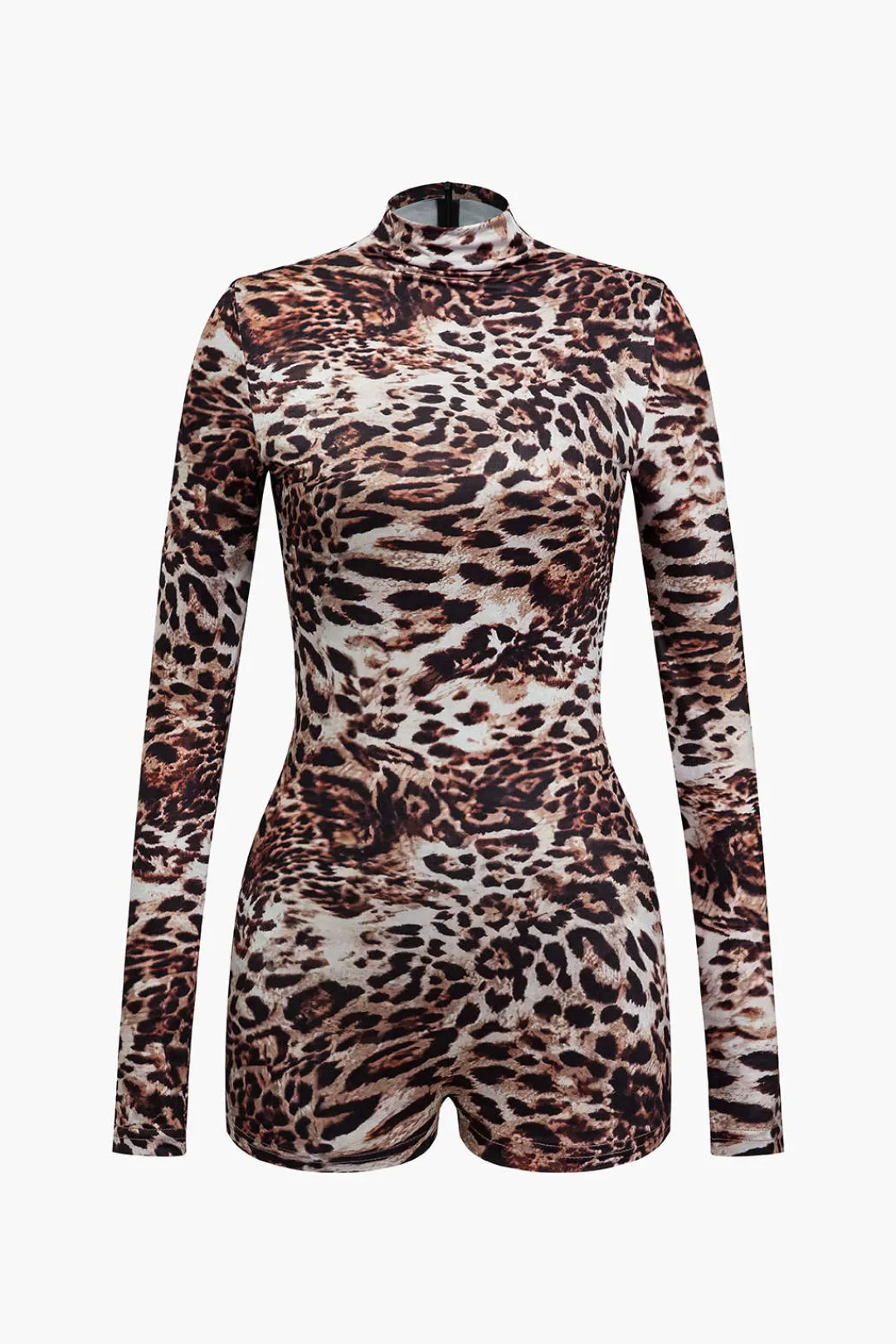 MICAS Jumpsuits & Rompers-Leopard Print Long Sleeve Bodycon Romper BROWN