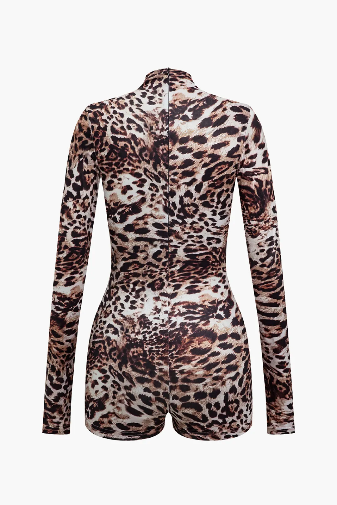 MICAS Jumpsuits & Rompers-Leopard Print Long Sleeve Bodycon Romper BROWN