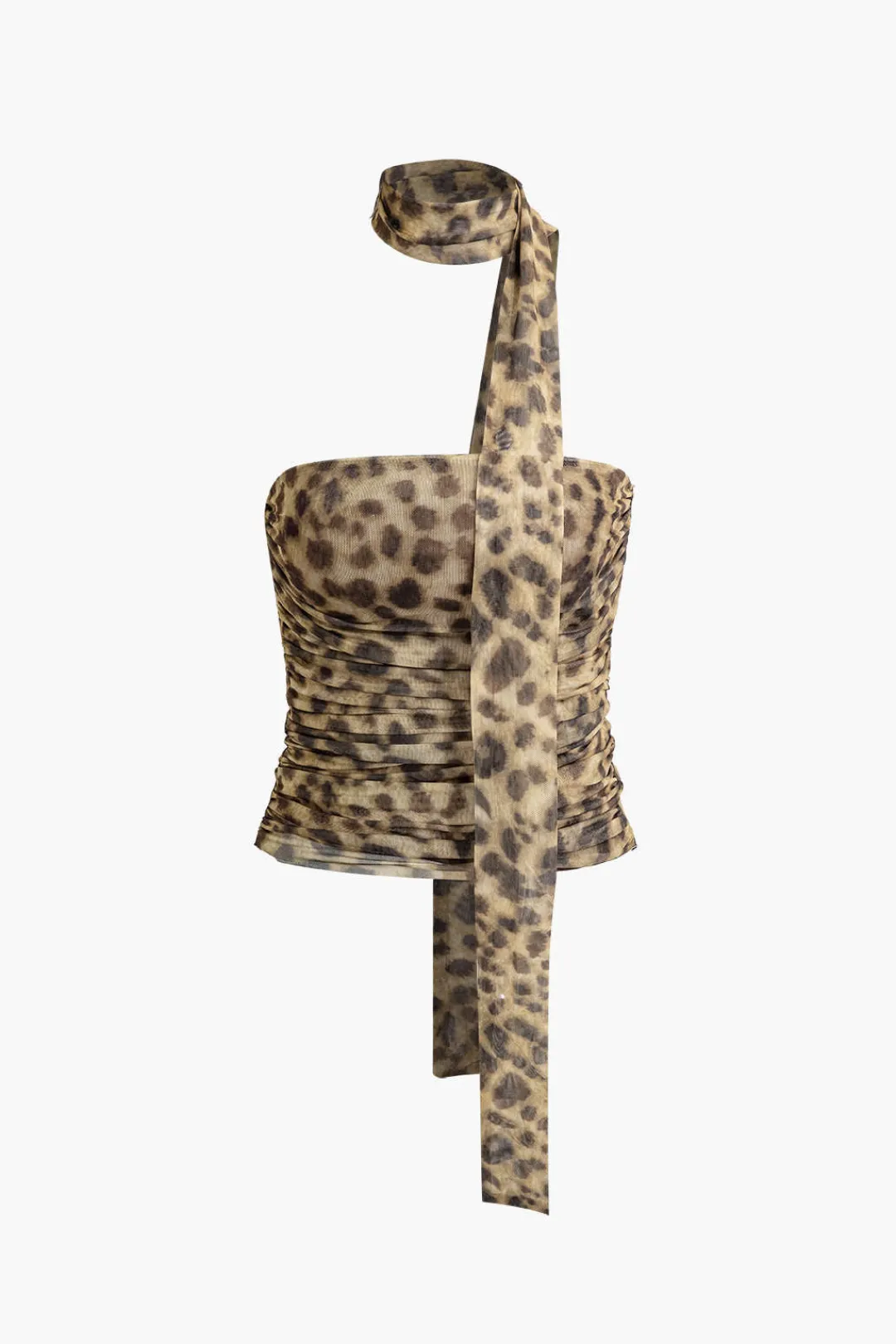 MICAS Tube Tops-Leopard Print Mesh Halter Tube Top Contrast Color