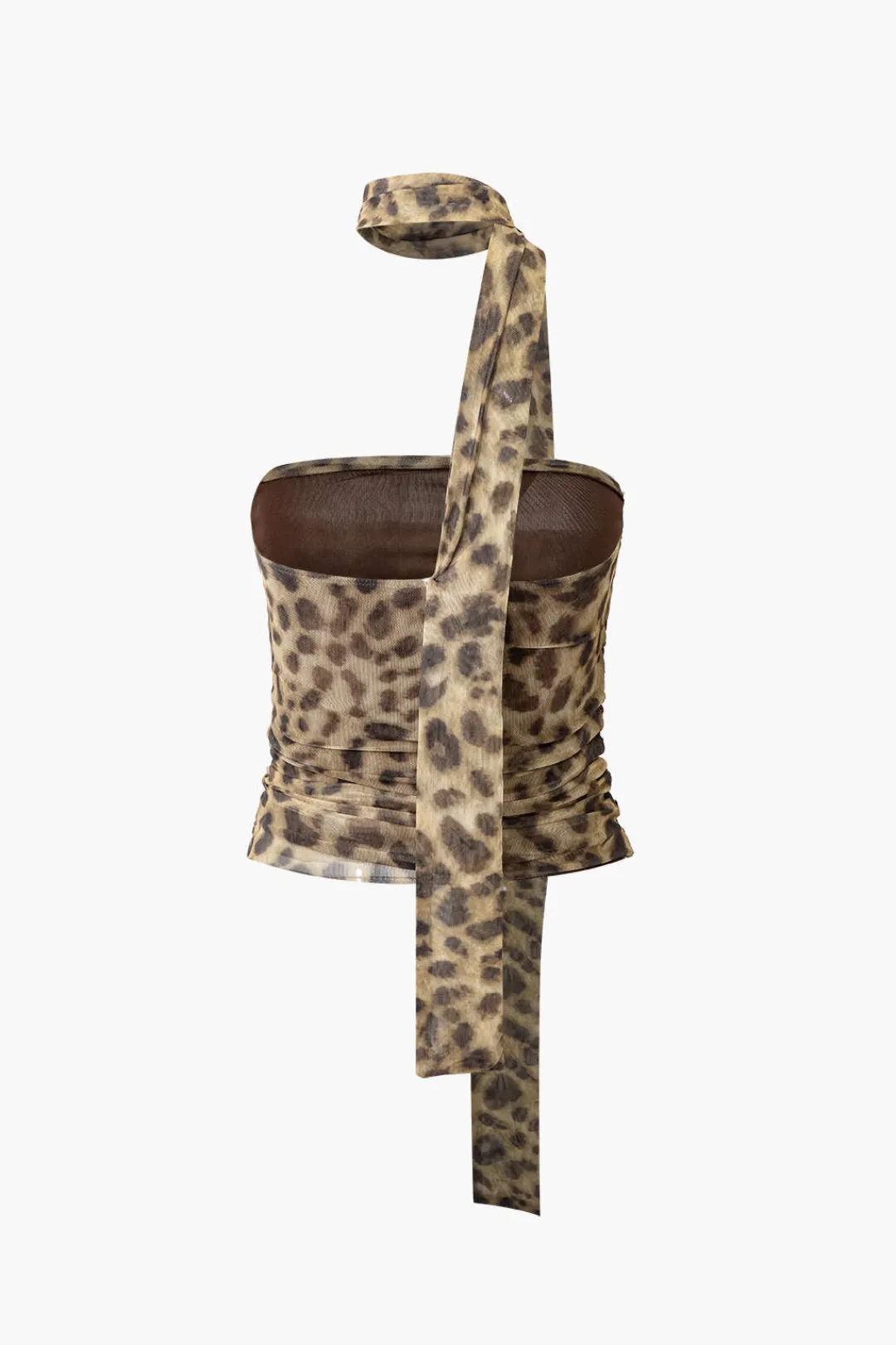 MICAS Tube Tops-Leopard Print Mesh Halter Tube Top Contrast Color