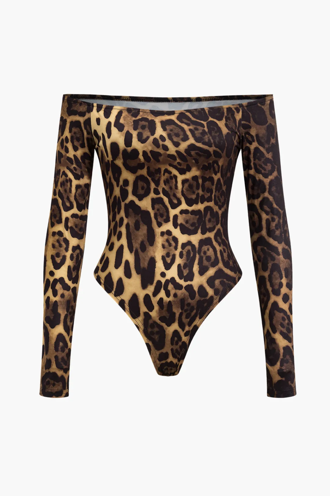 MICAS Bodysuits-Leopard Print Off Shoulder Long Sleeve Bodysuit Contrast Color