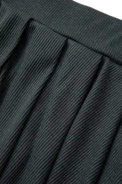 MICAS Skirt Sets-Letter Embroidered Rib Knit Stand Collar Zipper Crop Cardigan And Pleated Mini Skirt Set GRAY