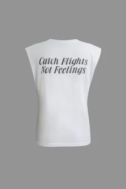 MICAS T-Shirts-Letter Print Sleeveless T-shirt