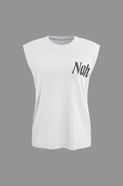 MICAS T-Shirts-Letter Print Sleeveless T-shirt