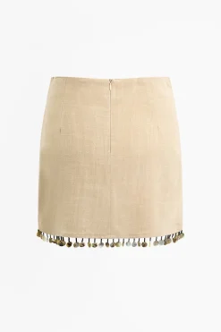 MICAS Skirts-Linen Disc Tassel Skirt BEIGE