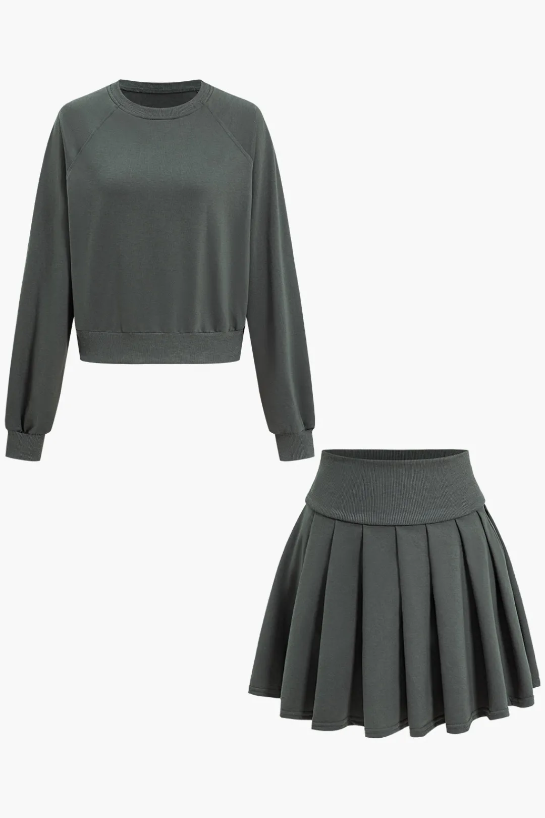 MICAS Skirt Sets-Long Sleeve Top And Pleated Skirt Set DARK GRAY