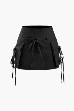 MICAS Skirts-Low Rise Tie Cargo Mini Skirt LIGHT GRAY