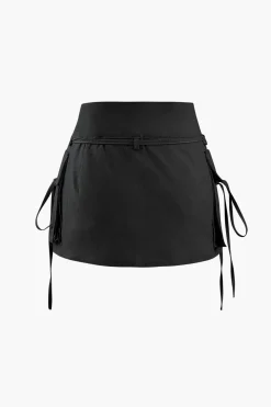 MICAS Skirts-Low Rise Tie Cargo Mini Skirt LIGHT GRAY
