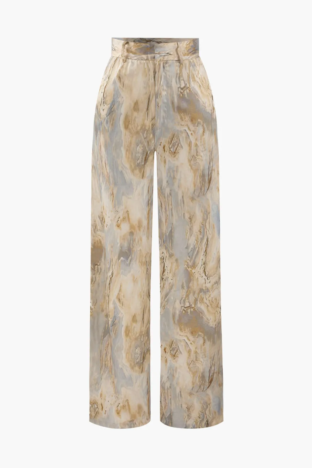 MICAS Pants-Marble Print High Waisted Full-length Straight Leg Pants