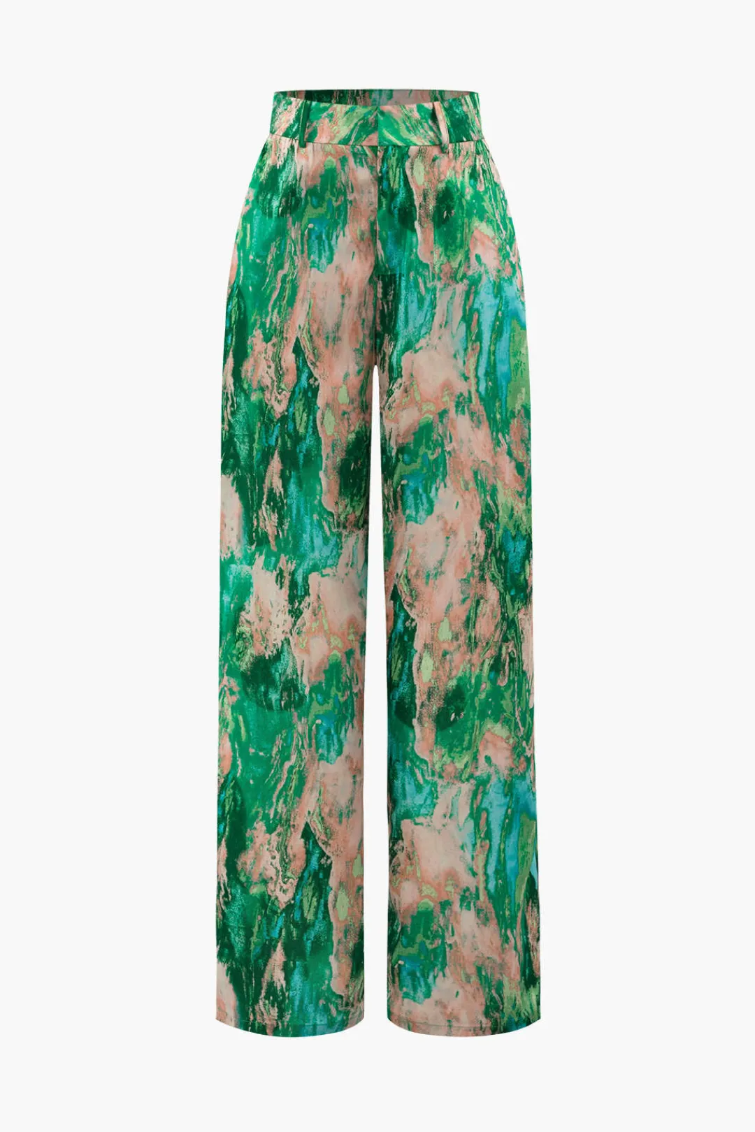 MICAS Pants-Marble Print High Waisted Full-length Straight Leg Pants