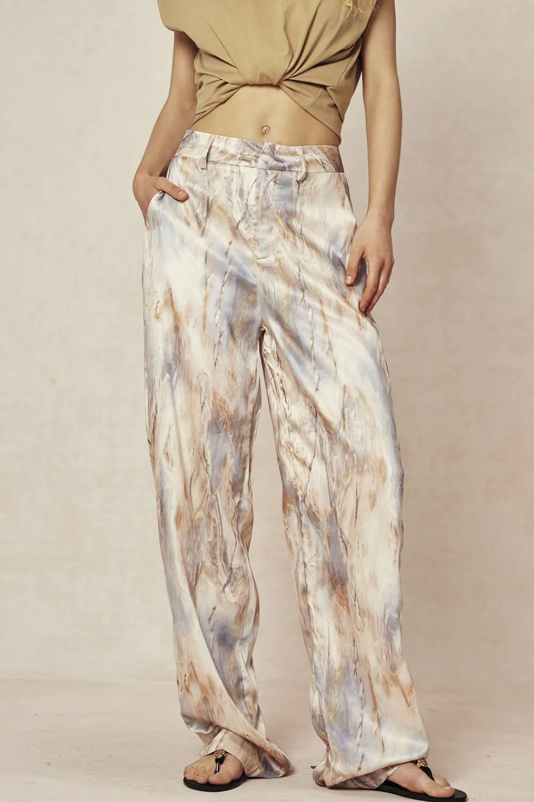 MICAS Pants-Marble Print High Waisted Full-length Straight Leg Pants