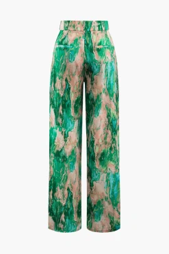 MICAS Pants-Marble Print High Waisted Full-length Straight Leg Pants
