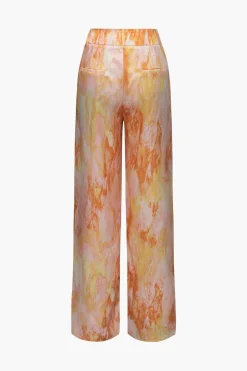 MICAS Pants-Marble Print High Waisted Full-length Straight Leg Pants