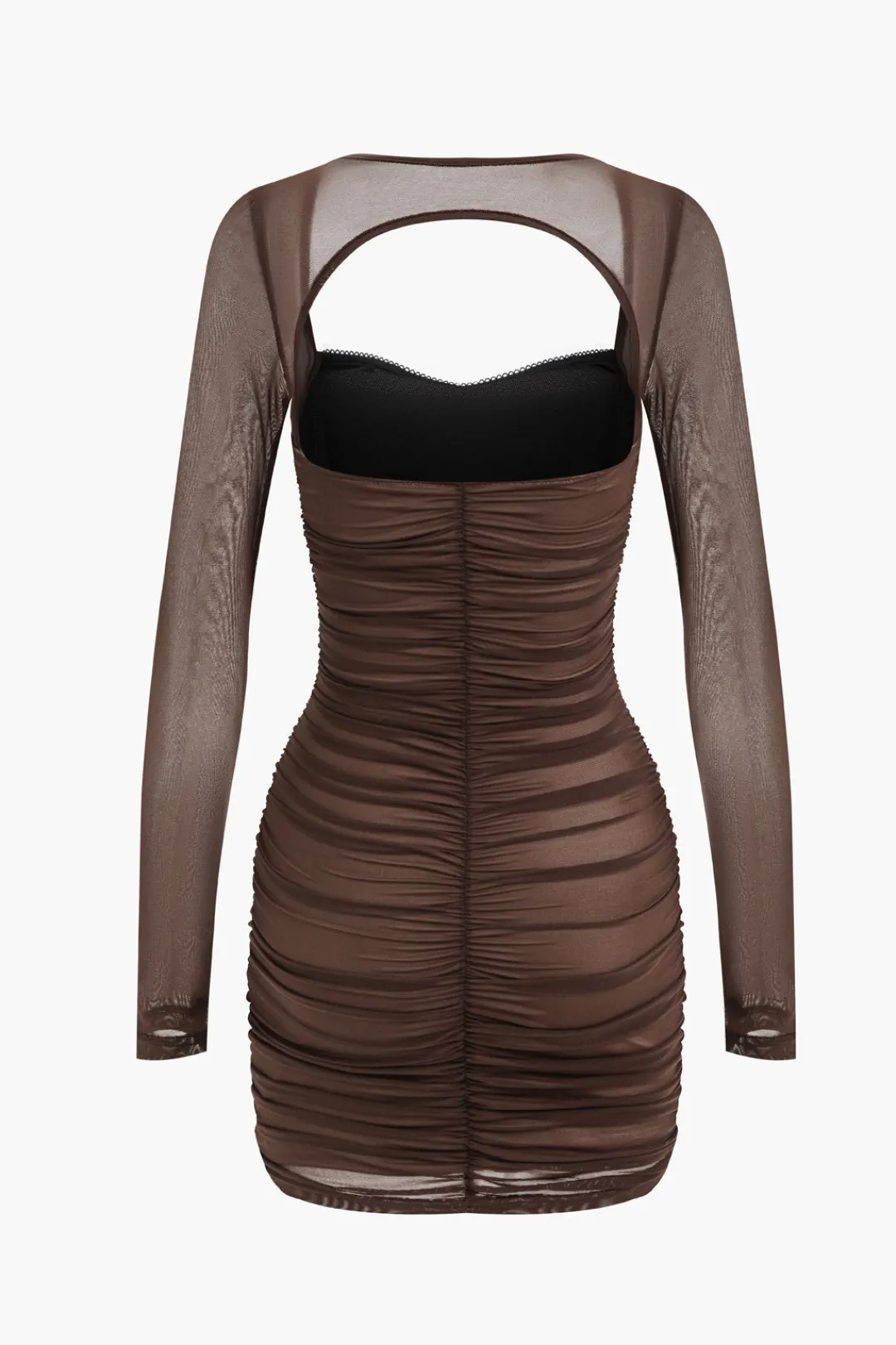 MICAS Long Sleeve Dresses|Mini Dresses-Mesh Backless Long Sleeve Mini Dress BROWN